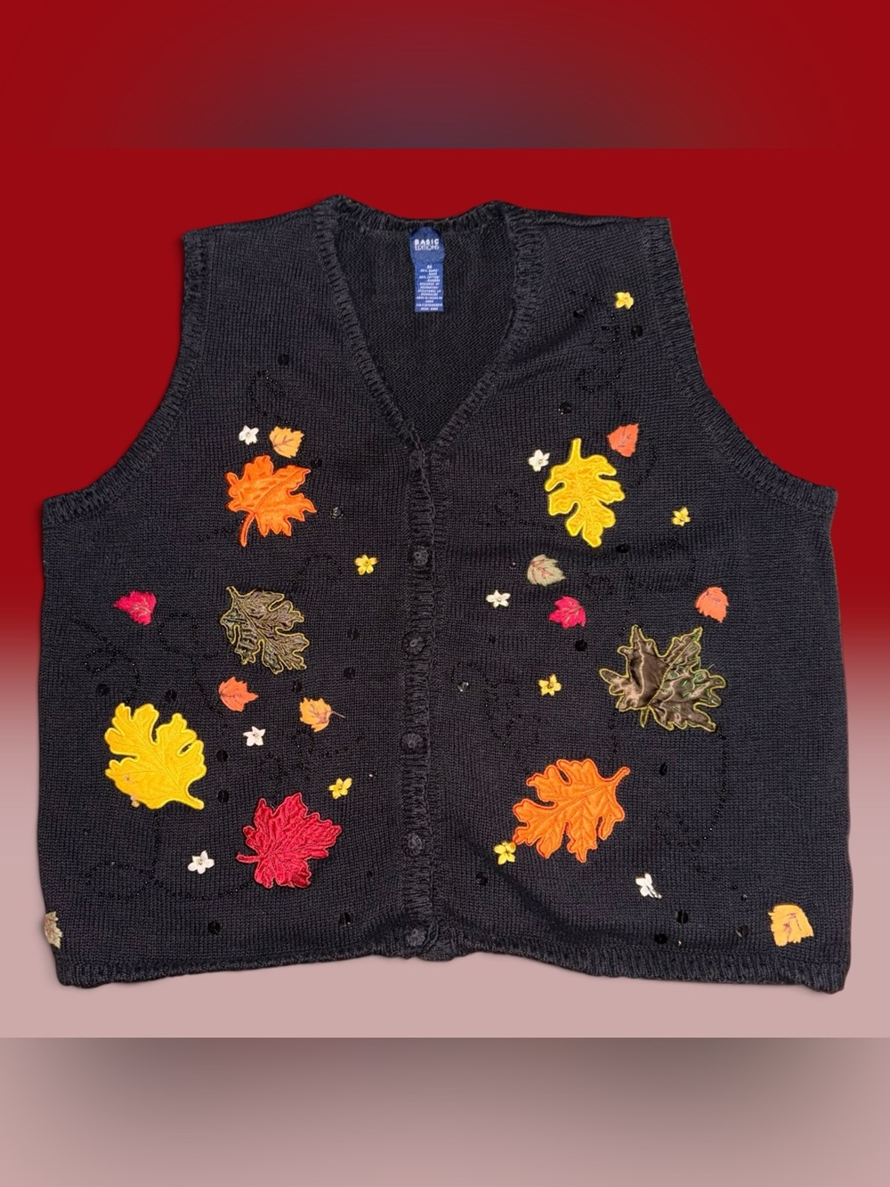 Y2K Basic Editions Embroidered Autumn Leaves Sweater Vest - Size 3X